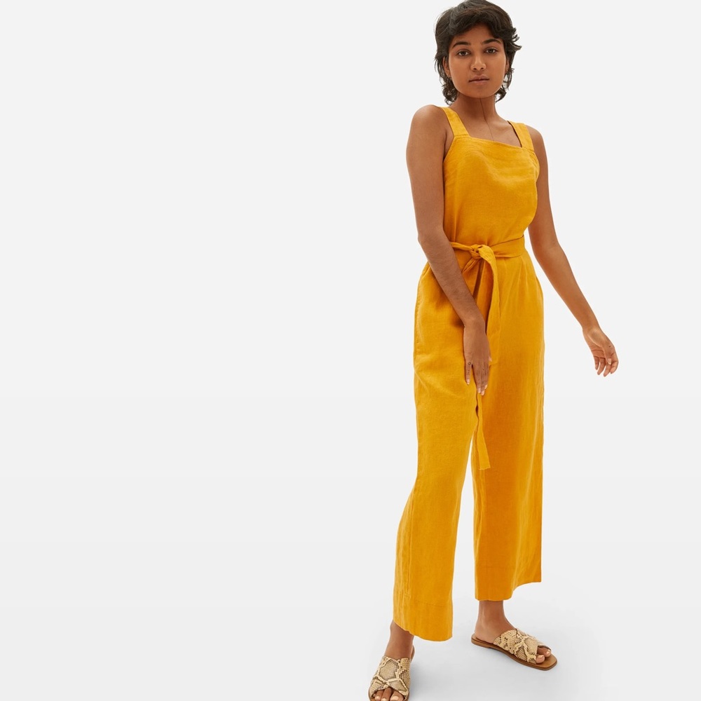 Everlane Linen Square-Neck Jumpsuit Marigold